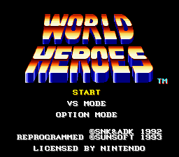 World Heroes (SNES)   © SunSoft 1993    1/3