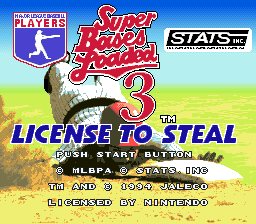 Super Bases Loaded 3: License To Steal (SNES)   © Jaleco 1994    1/3