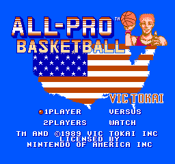 All-Pro Basketball (NES)   © Vic Tokai 1989    1/3