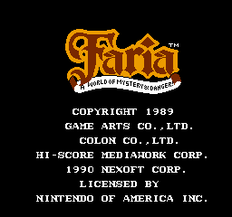 Faria: A World Of Mystery & Danger (NES)   © Nexoft 1989    1/3