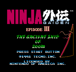 Ninja Gaiden III: The Ancient Ship Of Doom (NES)   © Tecmo 1991    1/3