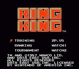 Ring King (NES)   © Data East 1987    1/3