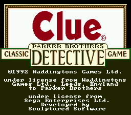 Clue (SMD)   © Parker Bros. 1992    1/4