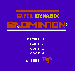 Super Dyna'mix Badminton (NES)   © Vap 1988    1/3