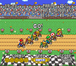 Excitebike: Bun Bun Mario Battle Stadium (SNES)   © Nintendo 1997    2/3