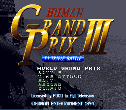 Human Grand Prix III: F1 Triple Battle (SNES)   © Human 1994    1/3