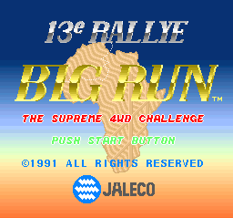 Jaleco Rally: Big Run: The Supreme 4WD Challenge (SNES)   © Jaleco 1991    1/3